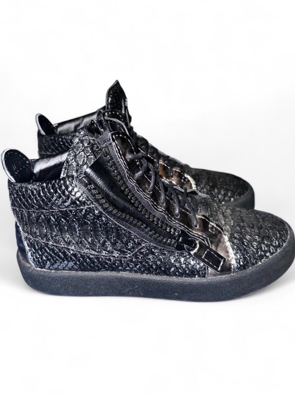 Giuseppe Zanotti Black High-Top Snake skin Sneakers